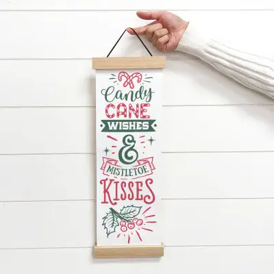 Canvas Christmas Sign - Candy Cane Wishes and Mistletoe Kisses