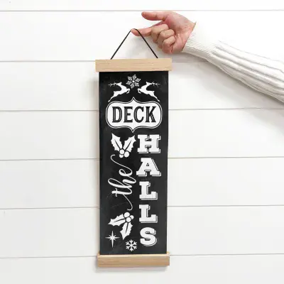 Canvas Christmas Sign - Deck the Halls, Black and White