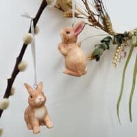 Ceramic Bunny Rabbits, Hanging Decorations. Set of 2