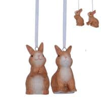 Ceramic Bunny Rabbits, Hanging Decorations. Set of 2