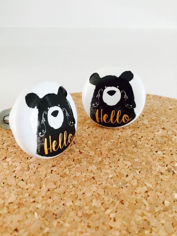 Ceramic 'Hello' Black Bear Drawer Pull/Drawer Knob