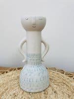 Ceramic Lady Face Vase, Pale Blue & White