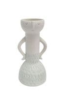 Ceramic Lady Face Vase, Pale Blue & White