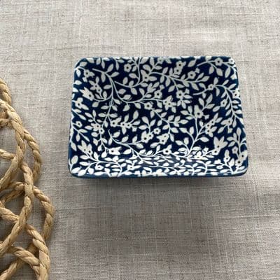 Ceramic Trinket Dish, Dark Blue Vine Leaves pattern by Gisela Graham