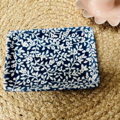 Ceramic Trinket Dish, Dark Blue Vine pattern by Gisela Graham