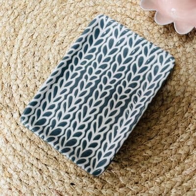 Ceramic Trinket Dish, Dark Grey Repeat Leaf pattern by Gisela Graham