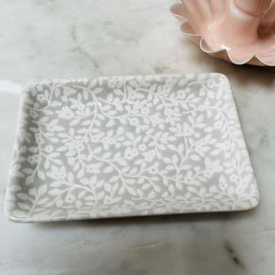 Ceramic Trinket Dish, Light Grey Vine pattern by Gisela Graham