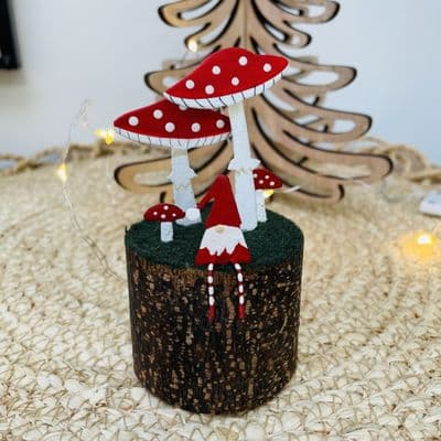 Christmas Tomte Gnome and Toadstool on Log Decoration