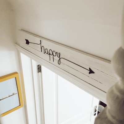 Chunky Whitewashed Wood, Happy Arrow Plaque.