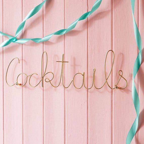 Cocktails Gold Wire Word Art by Bombay Duck