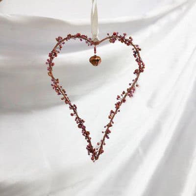 Copper and Pink Beaded Heart Decoration with Bell