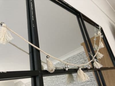 Cream Garland with Silver Bells and Tassels, 145cm