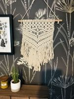 Cream Macrame Textured  Wall Hanging with Tassels