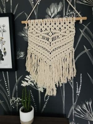 Cream Macrame Textured  Wall Hanging with Tassels