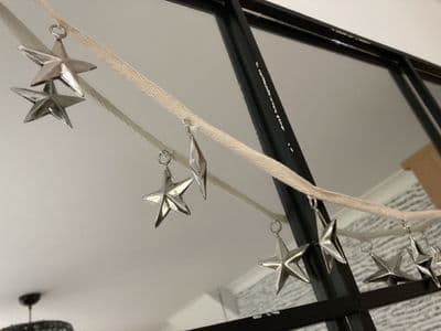 Cream Woven Garland with  Silver Stars
