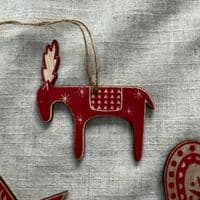 Dark Red Nordic Wooden Tree Decorations, Set of 12