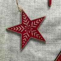 Dark Red Nordic Wooden Tree Decorations, Set of 12