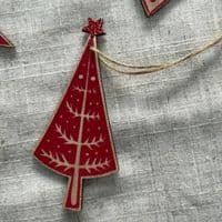 Dark Red Nordic Wooden Tree Decorations, Set of 12