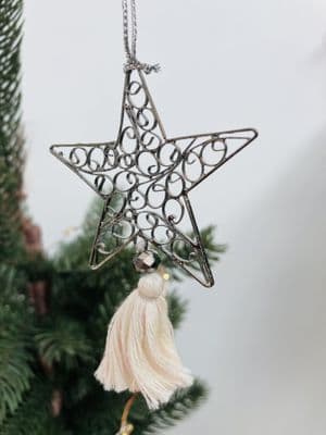 Delicate Filigree Pewter Star with Tassel, Hanging Decoration - Medium
