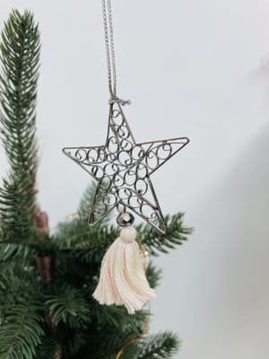 Delicate Filigree Pewter Star with Tassel, Hanging Decoration, Small