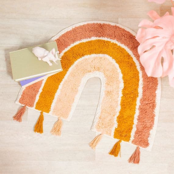Earthy Muted Tones Rainbow Rug with Tassles