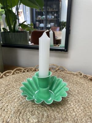 Enamel Scalloped Candle Holder - Bright Green