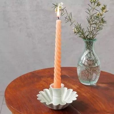 Enamel Scalloped Candle Holder - Light Grey