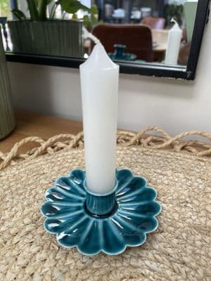 Enamel Scalloped Flat Candle Holder - Blue