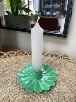 Enamel Scalloped Flat Candle Holder - Bright Green