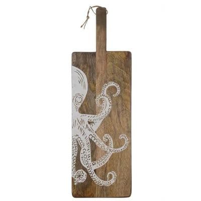 Etched Octopus Mango Wood Serving Board