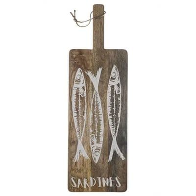 Etched Sardines Mango Wood Serving Board