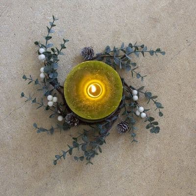 Faux White Berry and Pine Cone  Christmas Candle Ring