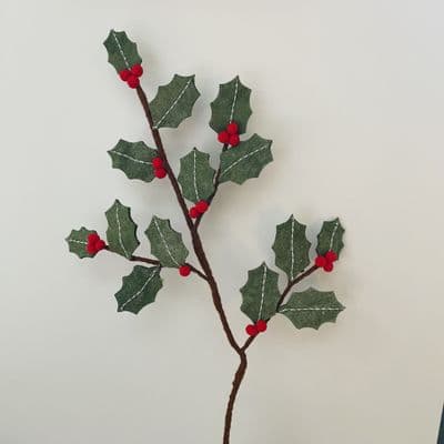 Felt Holly Branch with Red Berries