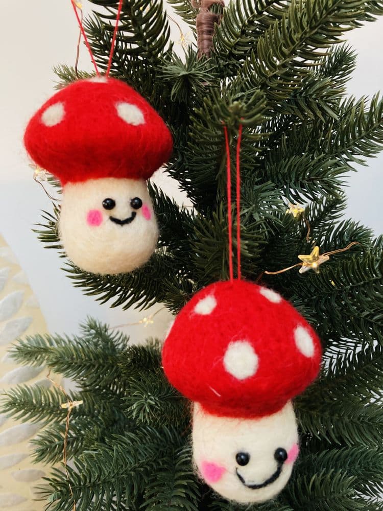 Felt Smiley Toadstool Hanging Christmas Decoration