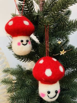 Felt Smiley Toadstool, Hanging  Christmas Decoration