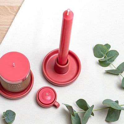 Fika Simple Coral Pink Stoneware Clay Candle Stick Holder