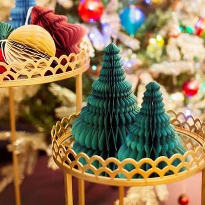 Forest Green Paper Honeycomb Trees, Set of 2