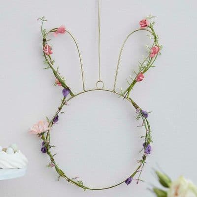 Gold Easter Bunny Wreath with Spring Flowers