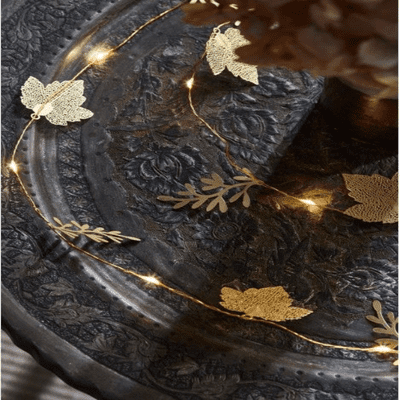Gold Filigree Leaf Fairy Lights, Battery Operated