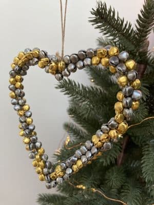 Gold/Pewter Silver Cluster of Bells Heart, Hanging Decoration
