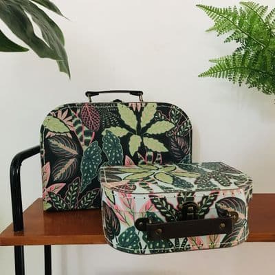 Green and Pink Leaves, Set of 2 Storage Cases