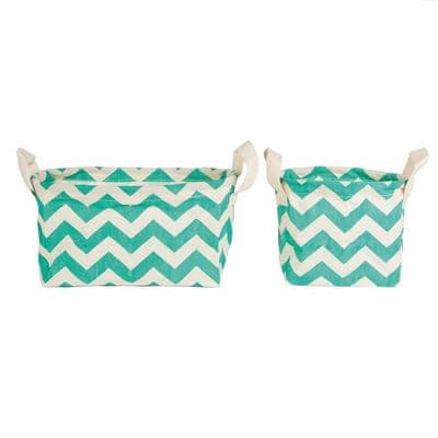 Green and White Chevron Set of 2 Storage Baskets