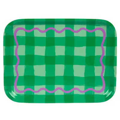 Green Checked Wooden Tray