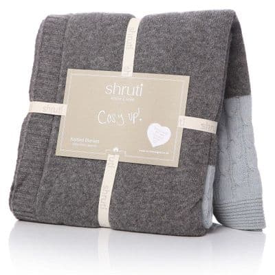 Grey and Duck Egg Blue Lambswool Blanket