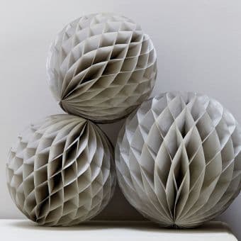Grey Paper Honeycomb Paper Balls, Set of 3