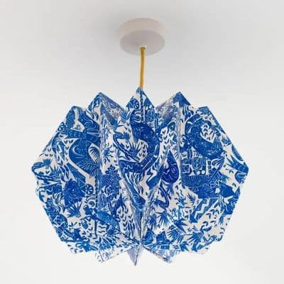 Hand Made Screen Printed Paper Ceiling Lampshade, Blue Orbit