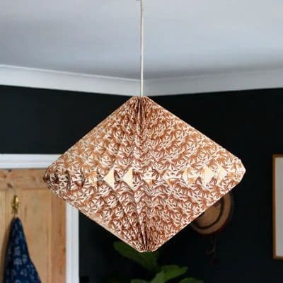 Hand Made Screen Printed Paper Ceiling Lampshade, Bronze Palm Diamond