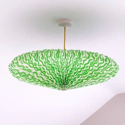 Hand Made Screen Printed Paper Ceiling Lampshade, Green Eclipse