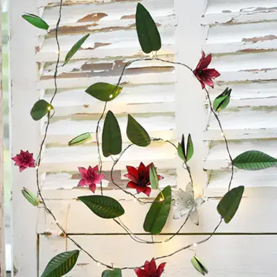 Handmade Clematis Floral,  LED Light Up Garland