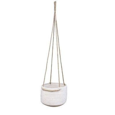 Hanging Woven Planter Basket - White